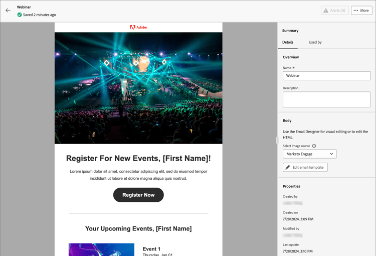 Review the landing page template details