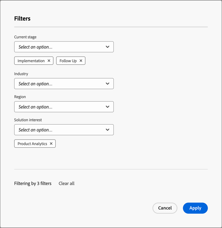 Filter the displayed data by attributes