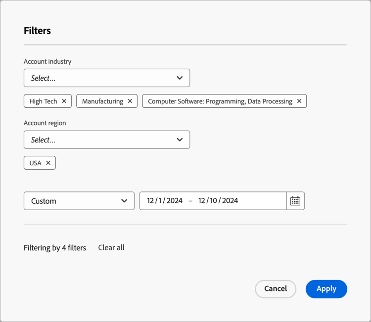 Filter the displayed data by attributes