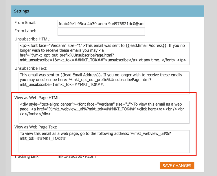 Email settings - View as Web Page HTML and View as Web Page Text default values