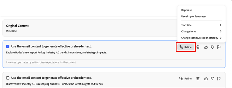 AI Assistant - preheader refinement
