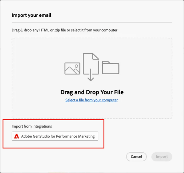 Import HTML from GenStudio for Performance Marketing