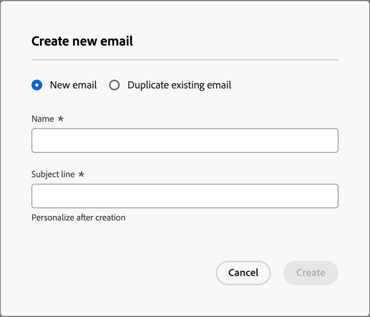 Create new email dialog - new email