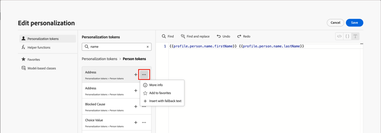 Construct personalized text using tokens