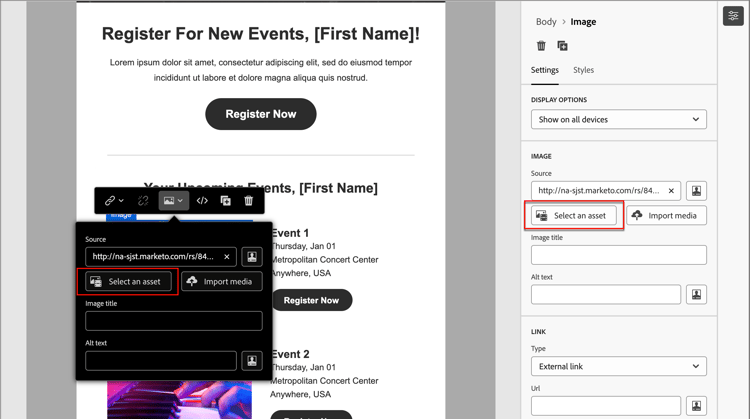 Select an asset from the source library