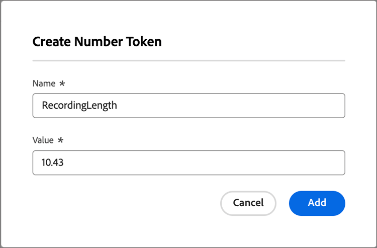 Enter a name and value for the number token