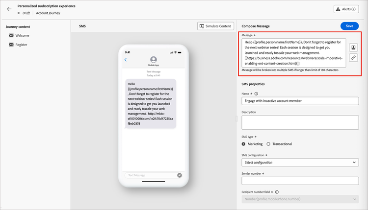 Compose the SMS message