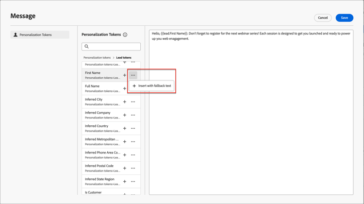 Click the ellipses to use a fallback for the token