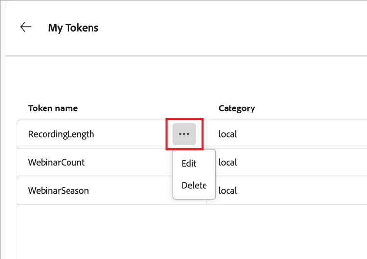 Token More actions menu