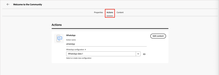 Create WhatsApp - Actions tab