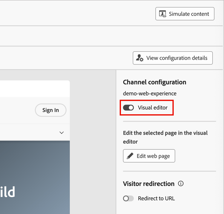 Visual editor option enabled