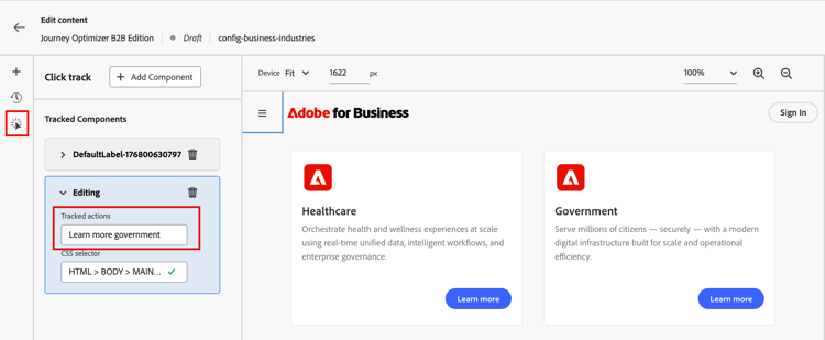 Set click tracking identification for web experience