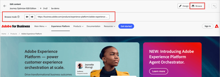 Browse mode in the visual editor