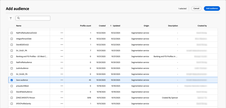 Select a profile audience for the node