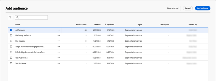 Select an audience segment for the node