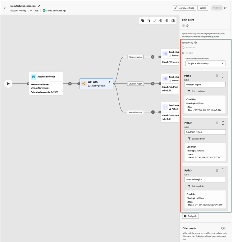 Account journey node - split paths by people