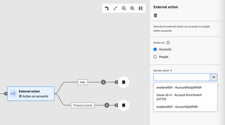 External action node - select external service