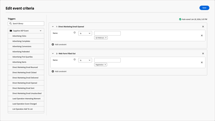 Add events and match criteria for qualifying a person profile
