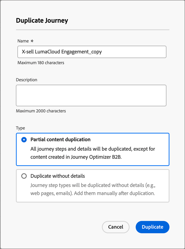 Duplicate Journey dialog