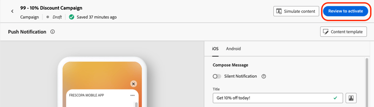 review and activate button