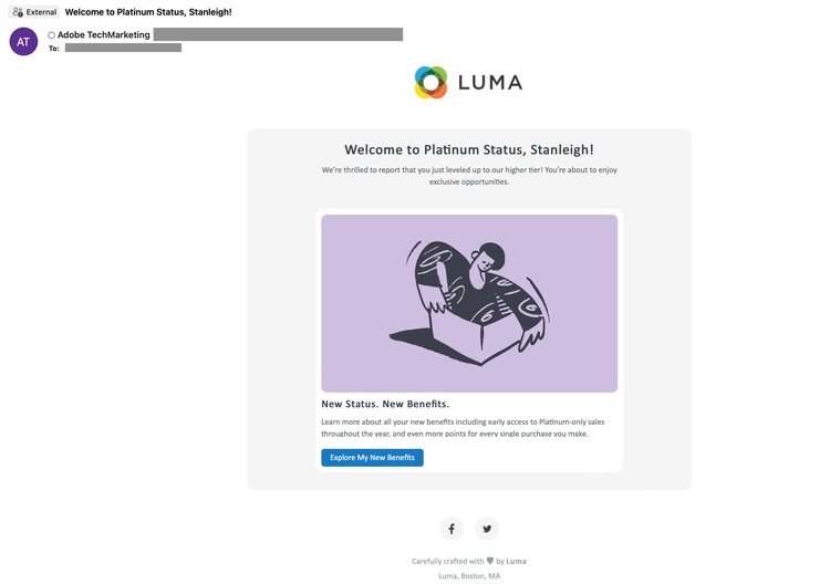 Luma - status upgrade - welcome eMail