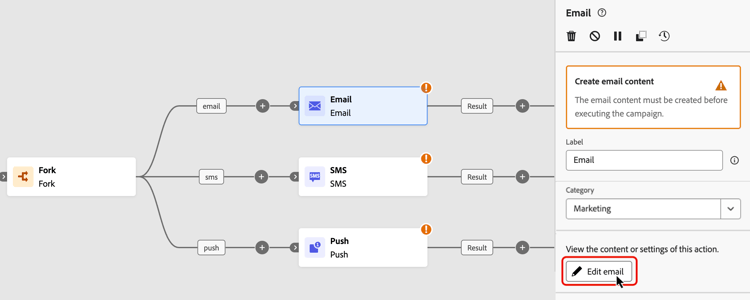 image showing the canvas with an Email activity