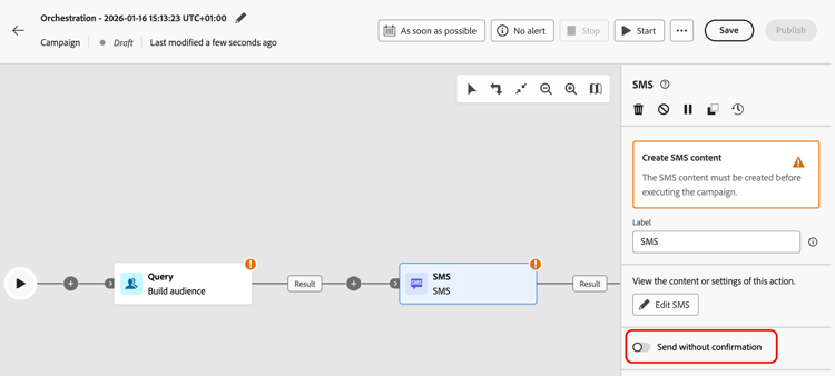 image showing the Send without confirmation button