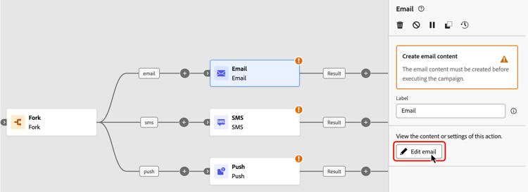 image showing the canvas with an Email activity
