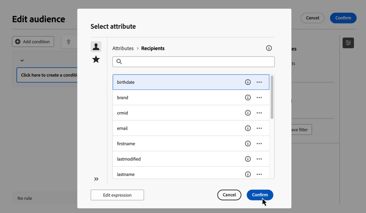 image showing the selection of an attribute