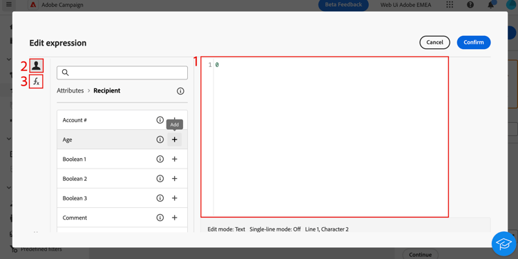 Expression editor interface