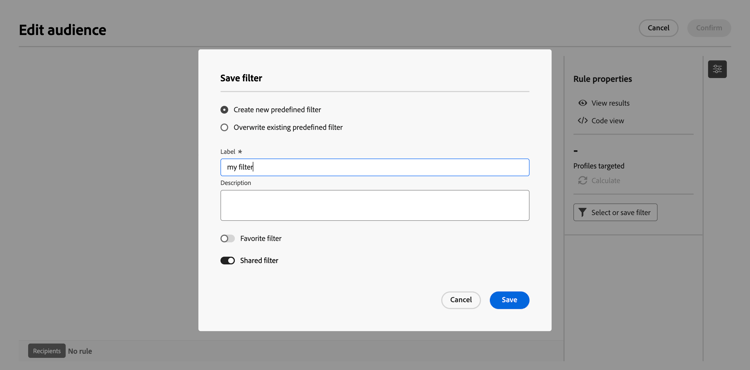 Shared filter option