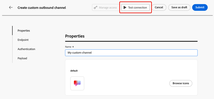 Test connection button
