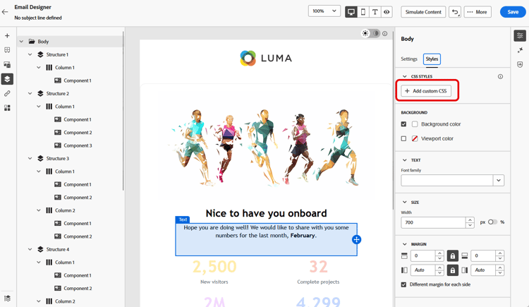 Select the Add custom CSS button