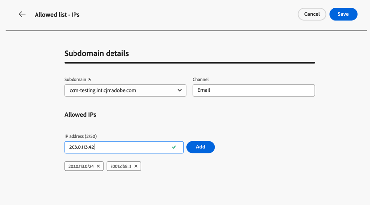 Add allowed IPs for a subdomain