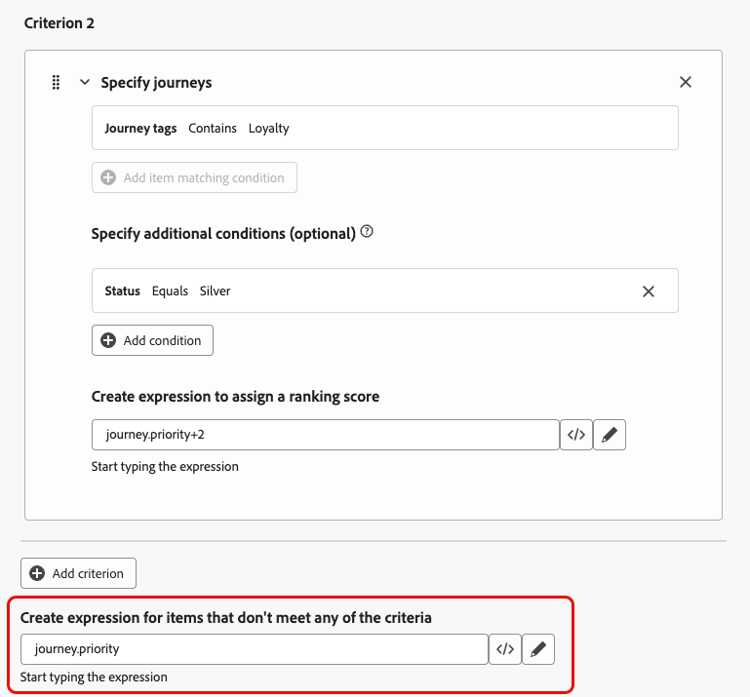 Expression field for journeys that do not meet any criteria