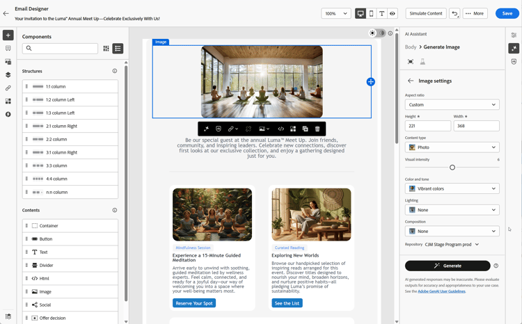 Image settings panel with controls