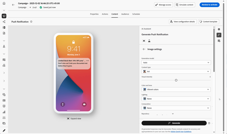 AI Assistant image generation for push