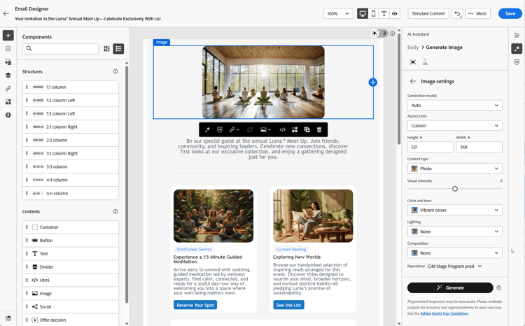 Image settings panel with controls