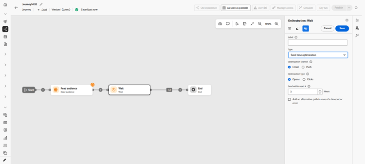 Send-Time Optimization toggle in Wait activity