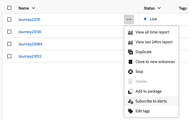 Subscribing to an alert for a specific journey