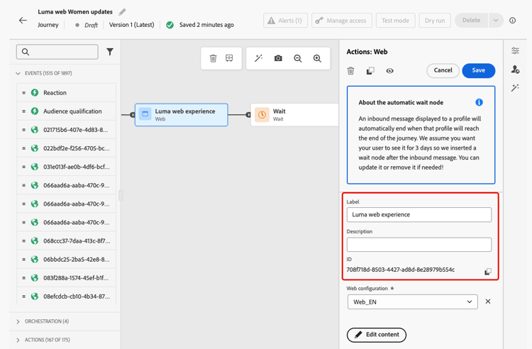 Action ID in activity configuration panel code view