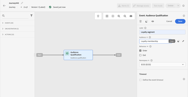 Copy button to copy audience name and ID in JSON format