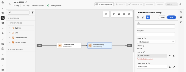 Adobe Experience Platform dataset lookup activity in journey