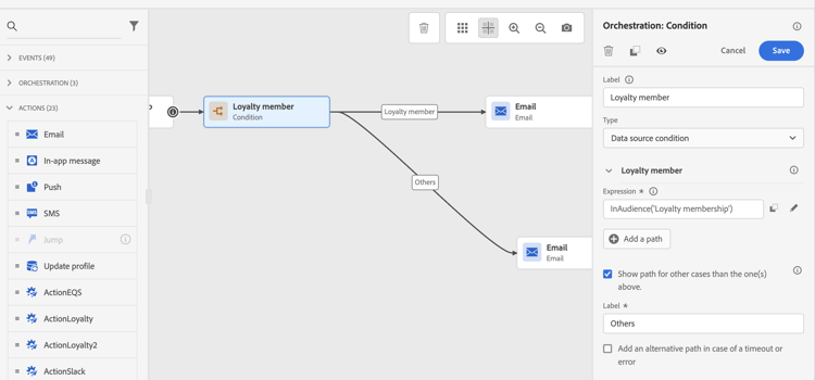 Condition activity for audience segmentation into VIP and non-VIP paths