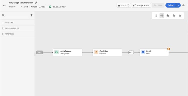Jump activity in journey palette for transitioning between journeys
