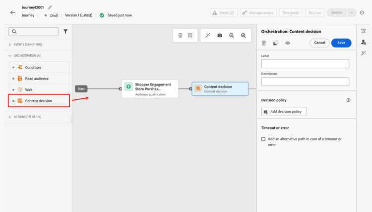 Add a content decision to the journey