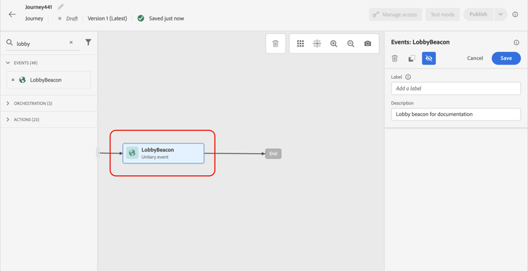 Drag and drop event activity in the journey designer