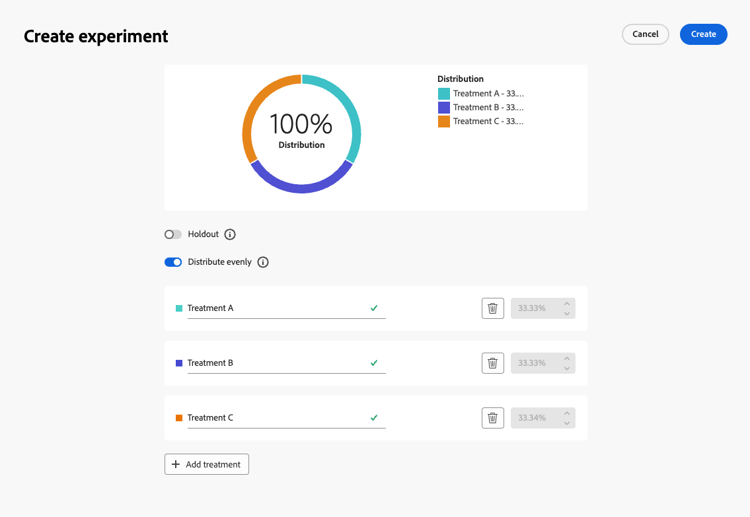 Treatment allocation slider with percentage distribution