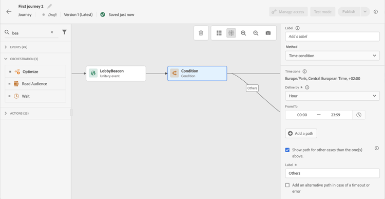Time condition with hour range and day of week selectors