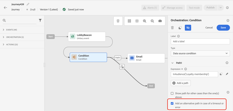 Add an alternative path in case of a timeout or error option